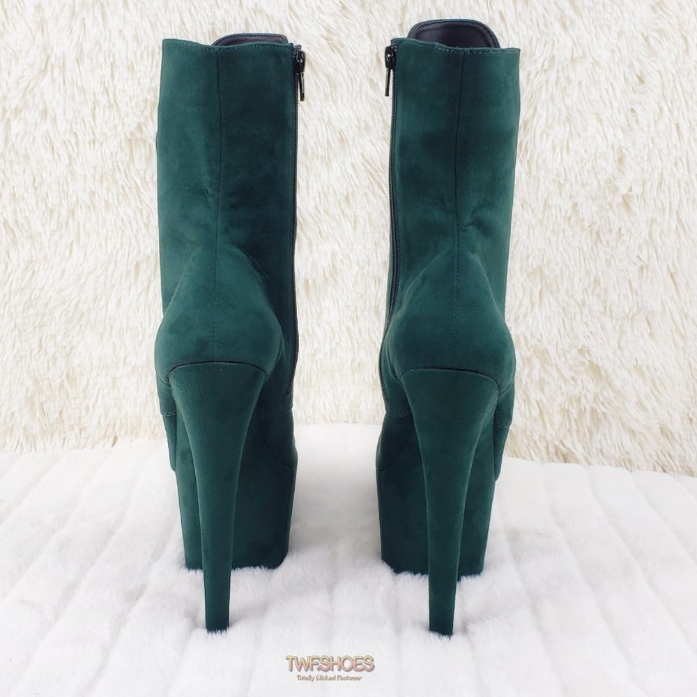 Adore 1020FS Emerald Green V-Suede Platform 7" Heel Ankle Boots - Picture 8 of 14